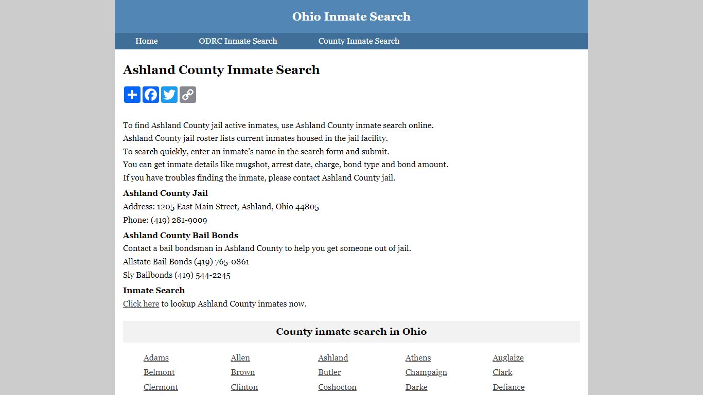 Ashland County Inmate Search