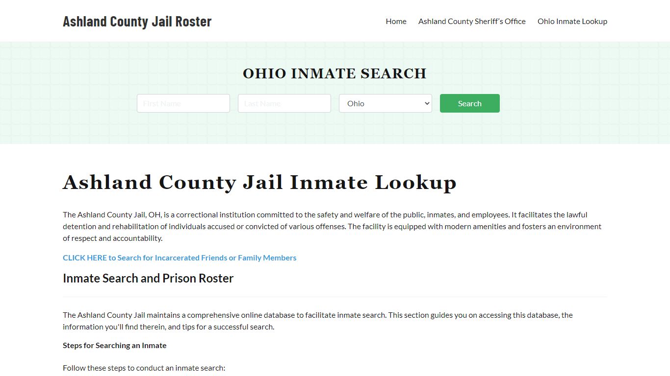 Ashland County Jail Roster Lookup, OH, Inmate Search